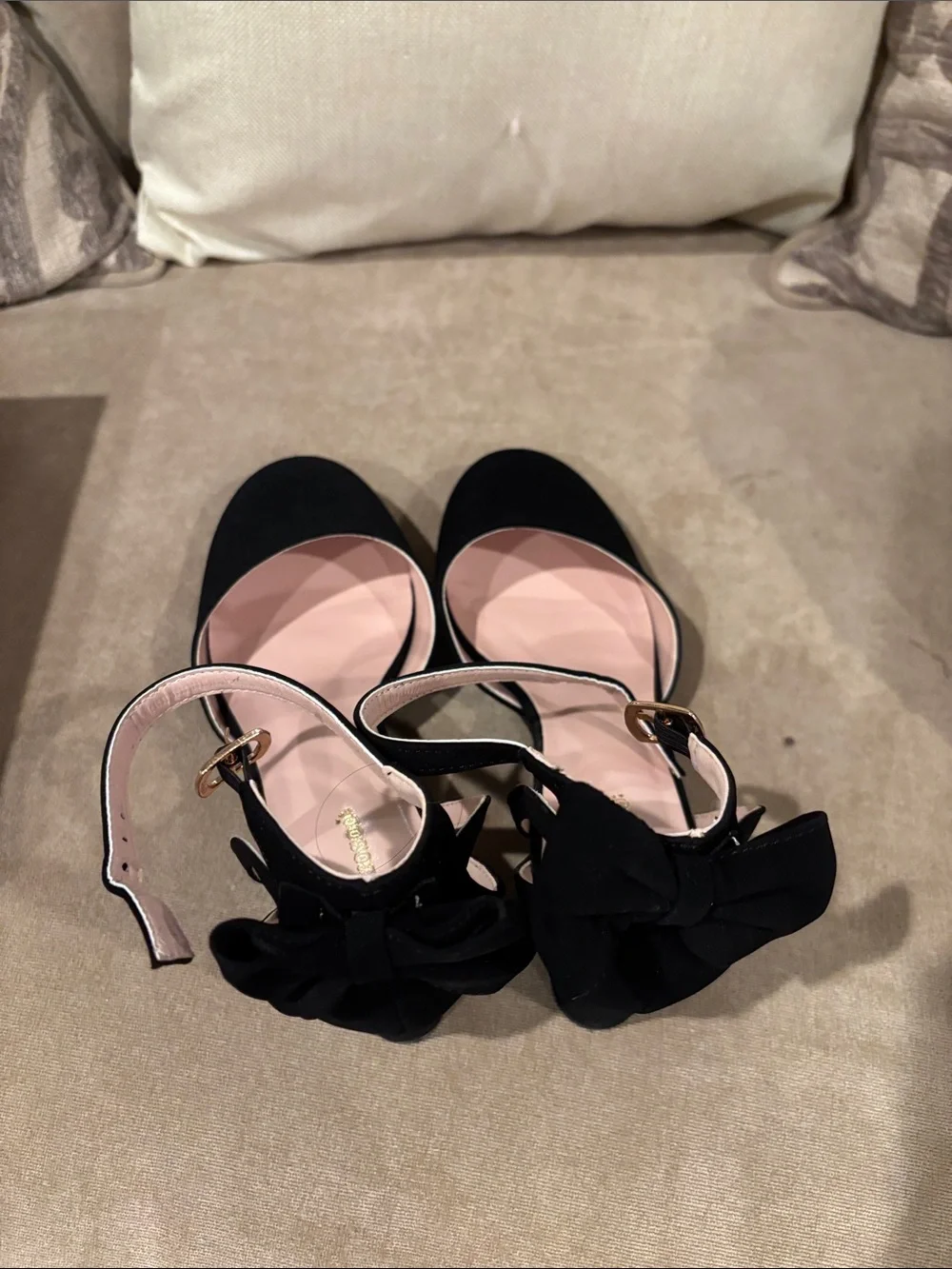 Girl’s Black Ankle-Strap Dress Flats with Bow